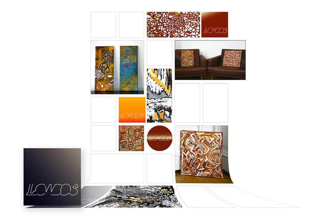 LowBos – das digitale Gallerieprojekt. Collage aus LowBos-Logo und Bildern der Künstlerin SL
